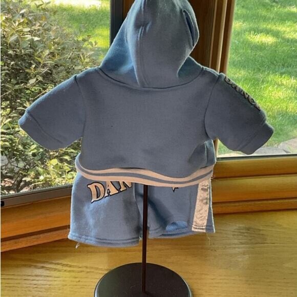 Build a Bear Blue Dance Track Suit Zipper Hoodie Shorts Blue White Stripe Star - Picture 6 of 10